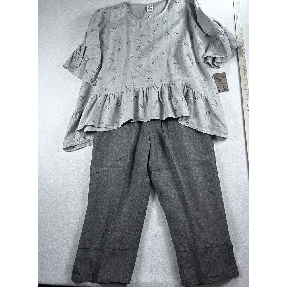 BAD‎ LITTLE COUNTRY GIRL Boho Lagenlook Oversized Linen Tunic Top & Capris L NWT